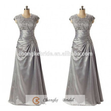 Robes de soirée de haute qualité Taffetas Plus Size Silver Applique Pattern Mère de la robe de mariée Custom Made